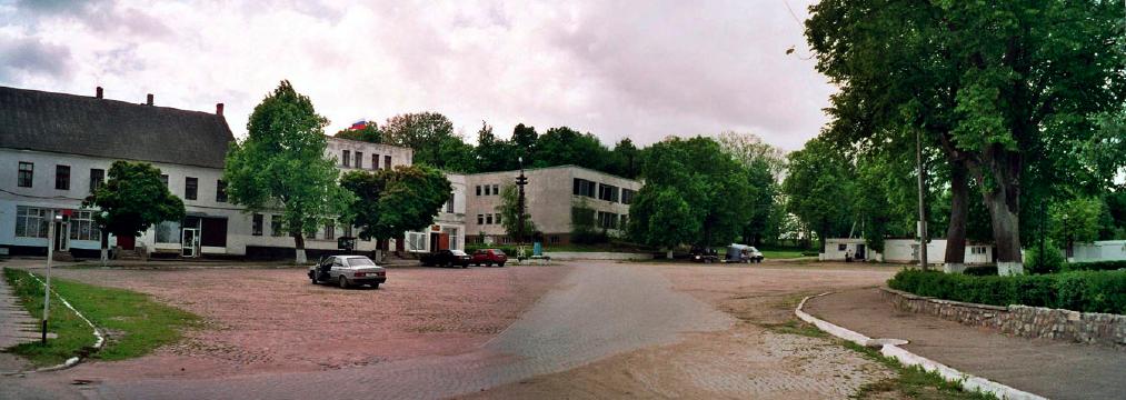 Panorama  Südseite Kirchplatz in Schloßberg / Pillkallen / Dobrovolsk